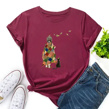 JFUNCY Sieviešu Tee Krekls Vasaras Sievietēm, Topi, Sieviešu Apģērbu Plus Lieluma Īsām Piedurknēm Kokvilnas T-krekls Jaunu Karikatūra Izdrukāt Sieviete Tshirt