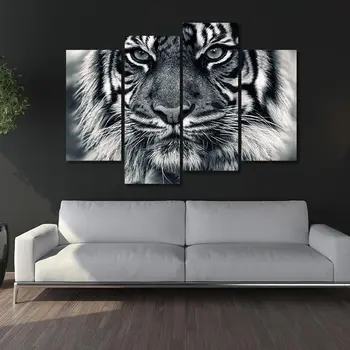 Conisi 4 Paneļi Izdrukas Mežonība Tiger Sienas Mākslas Audekls Gleznošanai Karalis Džungļu Tīģeris Plakātu, Mājas Dekoru Black&White Tiger Attēlu