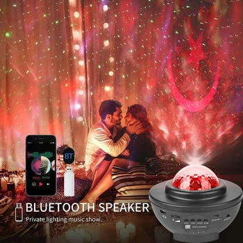 LED Red Star Nakts Gaismas, Bluetooth, USB Ūdens Viļņu Projektoru Inteliģentās Mūzikas Zvaigžņotām Nakts Gaisma Koridorā, Vannas istaba Puse Dekori