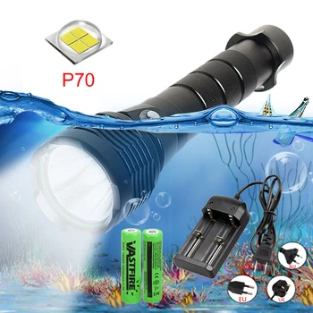 Profesionālā Ultra Spēcīgu Niršanas Lukturīti 30W XHP70 IP8 Zemūdens 100M Ūdensizturīgs Laternu Akvalangu Nirt Lāpu Gaismas Lampas