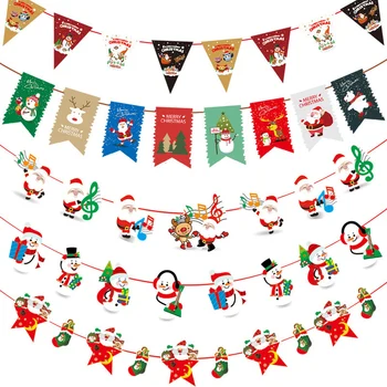 Pārdošanas Multi Style Posms, Kas Noteikts Zeķes Ziemassvētki Karājas Banner Puse Santa Claus Elk Dekori Ziemassvētku Piekārtiem Papīra Karodziņi