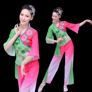 Tradicionālā ķīniešu tautas deju tērpu sieviete yangko kleita sievietēm yangge sieviete apģērbs valsts pūķis deju kostīmi kostīms