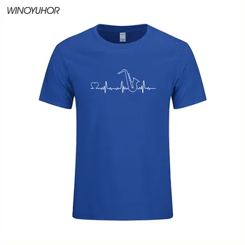 Vasaras Modes Mīlestība Saksofonu T Krekls Vīriešiem ar Īsām Piedurknēm O-veida kakla Kokvilnas Topi Smieklīgi Sirdsdarbība Līnijas T-krekls Camiseta Masculina
