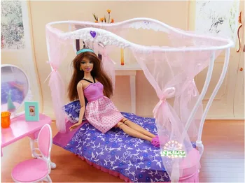 Patiesu princess barbie gultas Kurhn lelles piederumi 1/6 bjd lelles gulta, galds, guļamistabas mēbeles sapņu māju, uzstādīt bērnu rotaļu dāvanu