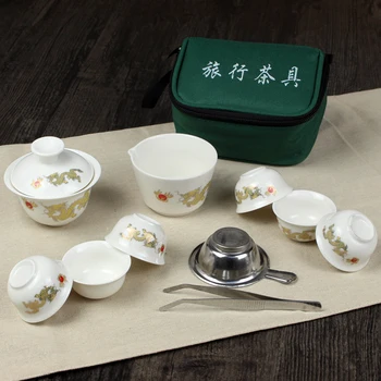 11 Gab. Ceļojumu Tējas Komplekti Ķīniešu Portatīvo Keramikas Kaulu Ķīna Gaiwan Teacup Porcelāna Tējas Tasi Kung Fu Ceļojumu Tējas Komplekts Soma