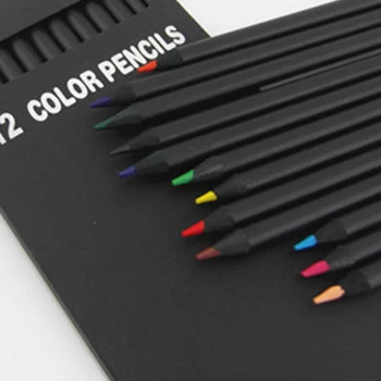 Augstas Kvalitātes 12 Krāsas Melna Koka Zīmuļu Komplekts Zīmēšanas Gleznošanas Kancelejas Preces Mākslas Krāsu Zīmuli Skolas Piederumi