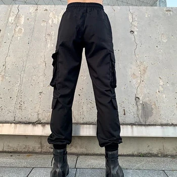 Jauns Vairākas Kabatas Kravas Bikses Sieviešu Ikdienas Streetwear Punk Black Kravas Bikses Sieviešu Modes Augsta Vidukļa Hip Hop Joggers Bikses