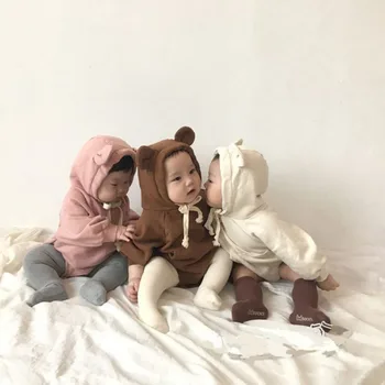 Jaundzimušiem Bērniem, Baby Boy Baby Girl Silts Zīdaiņu Kokvilnas garām Piedurknēm Romper Jumpsuit Kapuci Drēbes, Džemperis Apģērbs no 0-3 GADI A26