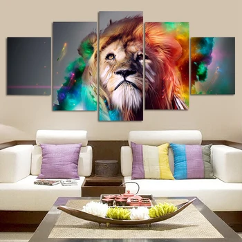 Sienas Art Pictures Mājas Dekoru Mūsdienu HD Izdrukas 5 Gab Anotācija Gudrs Krāsains Lion Head Krāsošana Allah Korāns Gleznas Plakāts