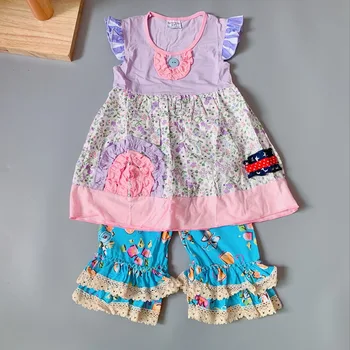 Baby Meitenes Vasaras Kleita, Apģērbs, Zīdaiņiem un Bērniem Soft Savirmot Ziedu Bikses Bērniem Boutique Apģērbu Komplekti