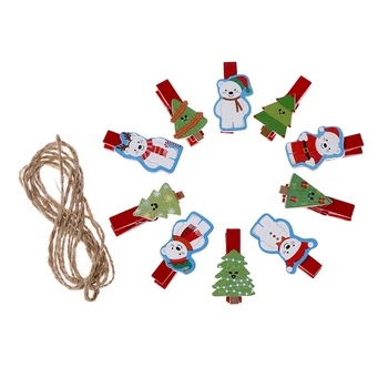 10Pcs/set Koka Ziemassvētku Koka Klipus Mini Sarkans Santa Claus Drēbes Foto Papīrs Pin Peg Clothespin Amatniecības Klipus +virvi