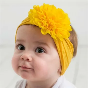 Cute Meitenes Baby Toddler Turban Šifona Ziedu Galvas Matu Josla Cieto Cepures Matu Aksesuāri, Dzeltena, Rozā, Balta 13Colors