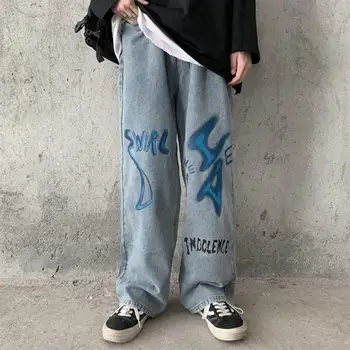 2020. Gadam Sievietēm Un Vīriešiem Bikses Unisex Džinsa Bikses Grafiti Drukāt Augsta Vidukļa Biksēm Harajuku Pāris Ielu Modes Vīriešu, Sieviešu Bikses