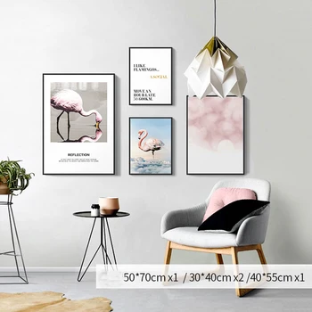 Flamingo Modes Audekla Gleznu Abstraktu Ziemeļvalstu Plakātu Izdrukas Skandināvijā Sienas Mākslas Ainu, viesistaba, Mājas Dekoru Frameles