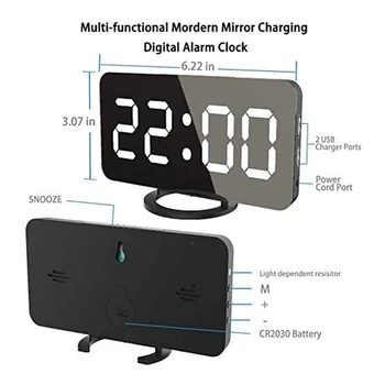LED Modinātājs, Mobilo Tālruņu Uzlāde Spogulis Pulkstenis, Digitālo Pulksteni, Indukcijas Dimming Pulkstenis