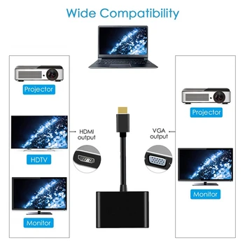 2-In-1 HDMI, HDMI, VGA Adapteri Converter HDMI Splitter&VGA Out Vienlaicīgi 20cm