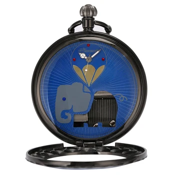 Gulbju Ezers Mūzikas Kvarca Kabatas Pulksteņu Radošo Zilonis Dizaina Kulons Pulkstenis Steampunk ar Fob Ķēdes Jaunu 