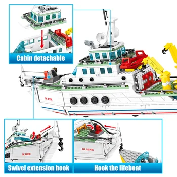 893PCS Avārijas Glābšanas Kuģa Modeli, Celtniecības Bloki, Pilsētas Militārā Policija Laivu Skaitļi Ķieģeļi Rotaļlietas Bērniem Dāvanu