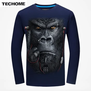 Plus Lieluma 6XL Jaunu Modes Vīriešu Ilgtermiņa Piedurknēm O-veida Kakla T-Krekls Gadījuma Zīmola 3D Orangutan 3D Dzīvnieku Topi, Kleita Kokvilnas Vīriešu T Krekls