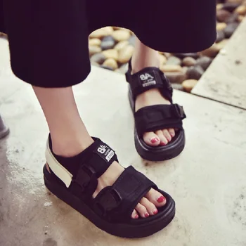 Sandales sieviešu jauno vasaras liela izmēra biezu grunts sieviešu kurpes korejiešu versija savvaļas apaļa galva beach sieviešu dzīvoklis apavi