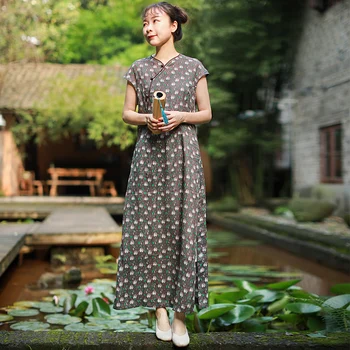 Hisenky 2019 Vasaras Sieviešu Kleita Bez Piedurknēm Ķīniešu Stilā Cheongsam Kleita Ar Ziedu Morden Qipao Kleita Vestidos Drēbes Femme