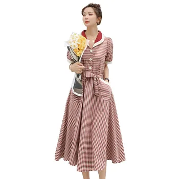 Vasaras Kleita Sieviešu Modes Korejas Elegants Ilgi Sarkans Apsējs Kleita Biroja Dāma Īsām Piedurknēm Vintage Lielās Šūpoles Puse Kleita 2020
