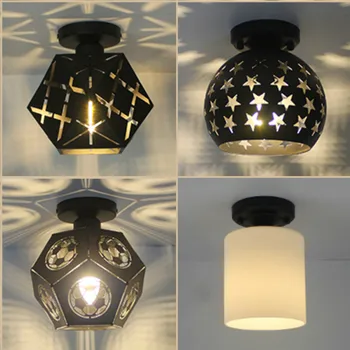 Vintage Griestu lampas Bēniņi Rūpniecības Dzelzs Griestu lampas Kristāla Lampas E27 Lamparas De Techo Guļamistabai Koridora Plafondlamp