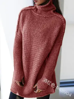WEPBEL Rudens Sievietēm, Puloveri, Džemperi Siltas tīrtoņa Krāsu augstu uzrullētu apkakli ar garām Piedurknēm Džemperis Džemperis Plus Lieluma Mīksti Džemperi