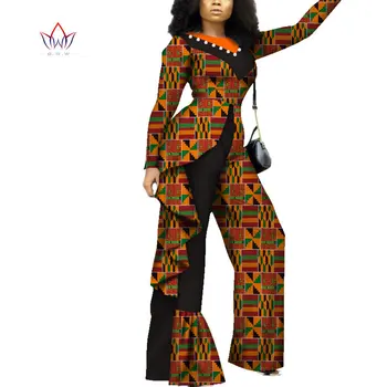 Modes Āfrikas Sievietēm Drukāt Jumpsuit Bazin Riche Tradicionālo Āfrikas Sieviešu Apģērbu Pērles Drapēti Romper Jumpsuit WY4343