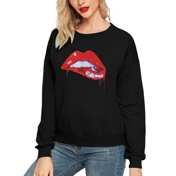 Sexy Lūpām Raksts Iespiests Ar Garām Piedurknēm Topi Apaļu Kakla Sweatershirt Burtu Drukāšanas Sporta Krekls Sievietēm