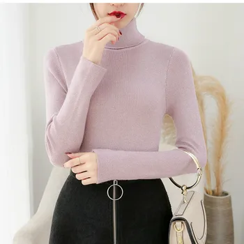 Ir 2021. korejiešu versija Pure color long sleeve zemāko krekls meitenei džemperis ar atlokāmu apkakli, Augstu apkakli rudens-ziemas 7231 50