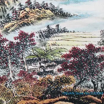 Manshan sarkanu lapu ainavu glezniecība, zīda Thangka brokāta glezniecības zelta zīda auduma aušanas, rokdarbu zīda izšuvumi antikvariāts