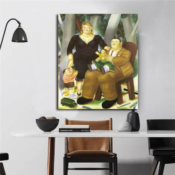 Prezidenta Ģimenes Ar Fernando Botero Audekls Modernās Glezniecības Naftas Izdrukāt Plakātu Sienas Mākslas Ainu, Viesistaba, Mājas Dekoru