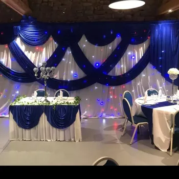 3M*6M Baltā krāsā Ledus Zīda Kāzu Backdrops ar Royal Blue Laupījums Skatuves Fona Pārklājus, Aizkaru kāzu bērnu duša puse dekori