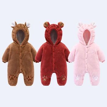 Jaundzimušo Unisex Baby Romper Plīša Kapuci Apģērbu Jumpsuit Siltu Rudens Ziemas Toddler Zīdaiņu Romper Zēnu Un Meiteņu Apģērbs