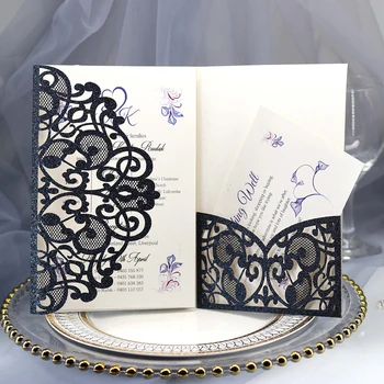 10pcs/iepak Noble Champagne/Sudraba/Zila Corlor lāzergriešanas Ielūgumus Kartes Komplektus Kāzām Līgavas Dušas Dzimšanas dienu Apdare