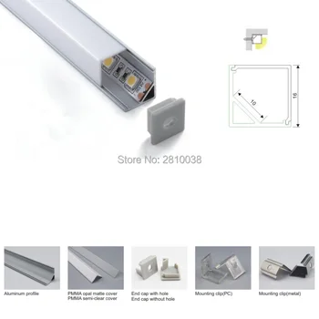 20 X 1M Komplekti/Daudz V formas led lentes alumīnija kanāls un 45 grādu staru leņķis alumīnija led profils sienas stūra led lampas