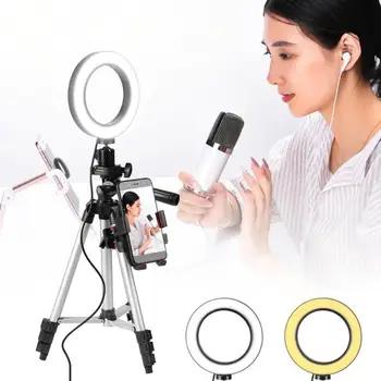 2 in 1 Tālrunis Statīva Stends ar Aptumšojami LED Ring Light 360 Grādu Elastīgu Darbvirsmas Metāla grupu Statīvu Selfie Dzīvot Parādīt UM
