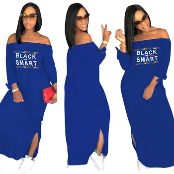 Sexy Slash Kakla Puse Nakts Kleita Sievietēm Zaudēt Plus Lieluma Burtu Drukas Sadalīt Viņam Maxi Vestidos Āfrikas Sieviešu Apģērbu 2020. Gada Rudens