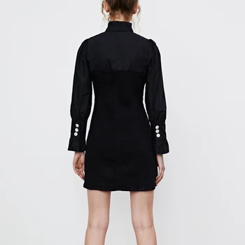 Modes Sieviešu Džinsa Kleita Melnā 2021. Gada Pavasarī ar garām piedurknēm Vienu krūtīm, Mini Kleitas Bodycon tauriņu Vestidos Sieviešu YNZZU 1D021