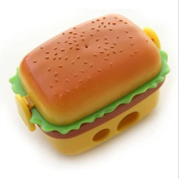Radošs Dizains 2 Caurumu Hamburger Formas Zīmuļu Asināmais Ar Divām Gumijām/dzēšgumiju Bērni Skolā Zīmuli Nazis Kancelejas Piederumi