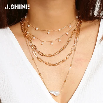 JShine Vintage Imitētu Baroka Pērle Kulons, Kaklarota Sievietēm, Kāzu Boho Šarmu Kārtojumu Ķēdes sānslīdi kaklasaite Kaklarota Rotaslietas