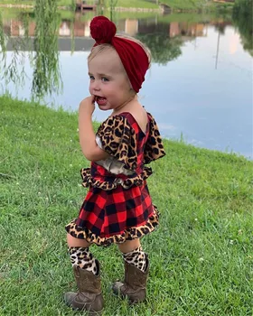 Baby Meitenes 2-gabals Pleds Apģērbu Komplekts Leoparda Raibs Mežģīņu O-veida Kakla Top Mini Svārki 1-6Y Bērniem, Bērnu Vasaras Gadījuma Tērpiem