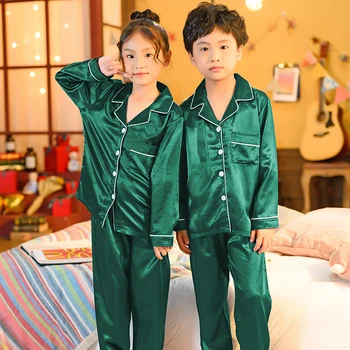 Karstā Pārdošanas Meitenēm Pidžamas Komplekti Pavasara Rudens garām Piedurknēm Bērnu Sleepwear Komplekts Zīda Pidžamu Zēnu Pidžamas Komplekti Bērniem Naktsveļu