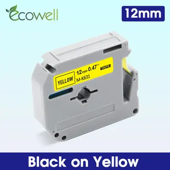 Ecowell 1gb MK-631 Saderīgu Brother M-K631 MK 631 MK631 Black on Yellow label līmlente 12mm*8m Brother P Touch printeri