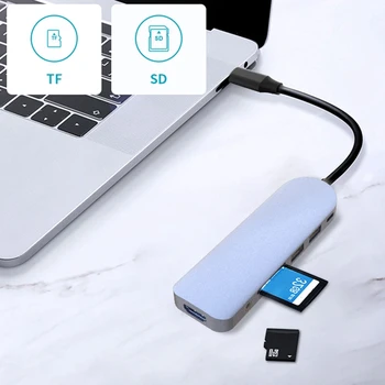 KARSTĀ-C Tipa 7-In-1 Hub USB 3.0 Multi USB C dokstacija Klēpjdatoru Ieslēdziet HDMI Pro Gaisu Notebook, Laptop Tālruni