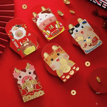 18pcs ir 2021. Ķīnas Sarkano Laimīgs Aploksnes Radošo Naudas Maisiņiem, Multiplikācijas filmu New Year ' s Red Pakešu Jauno Gadu Naudu Aploksnes Maisiņi