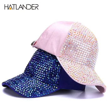 [HATLANDER]Sieviešu Rhinestone beisbola cepurītes Sieviešu luksusa Bling cepures āra dimanta saules cepure Meitene snap atpakaļ gorras sporta cepure klp