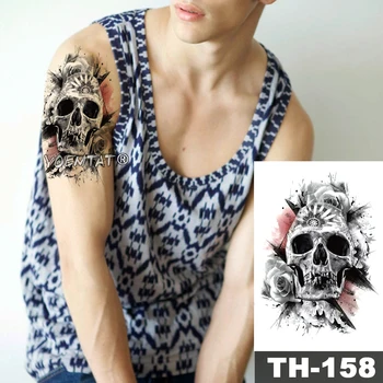 Ūdensnecaurlaidīgus Pagaidu Tetovējumu Uzlīmes Galvaskausa Rožu raksts, Ūdens Nodošanu tintes strūklas Savvaļas Cilvēks body art flash viltus tetovējums