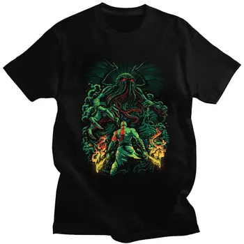 Sadursme Dieviem Cthulhu T Krekls Vīriešiem No Kokvilnas Awesome T-krekls ar Īsām Piedurknēm Lovecraft Šausmu Filmu 
